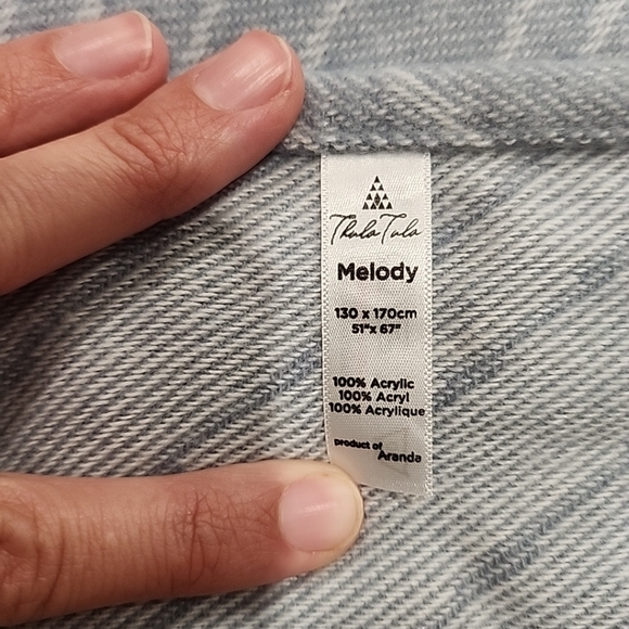 Thula Tula 51 x 67 Blue & White leaf print with white rope fringe blanket - Picture 6 of 6